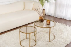 Emob Couchtisch-Set Aurum - 100% TEMPERED GLASS - Gold - 43 x 60 x 60 cm
