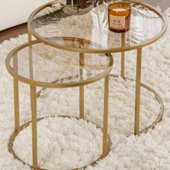 Emob Couchtisch-Set Aurum - 100% TEMPERED GLASS - Gold - 43 x 60 x 60 cm