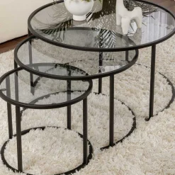 Emob Couchtisch-Set Aurum - 100% TEMPERED GLASS - Schwarz - 43 x 80 x 80 cm