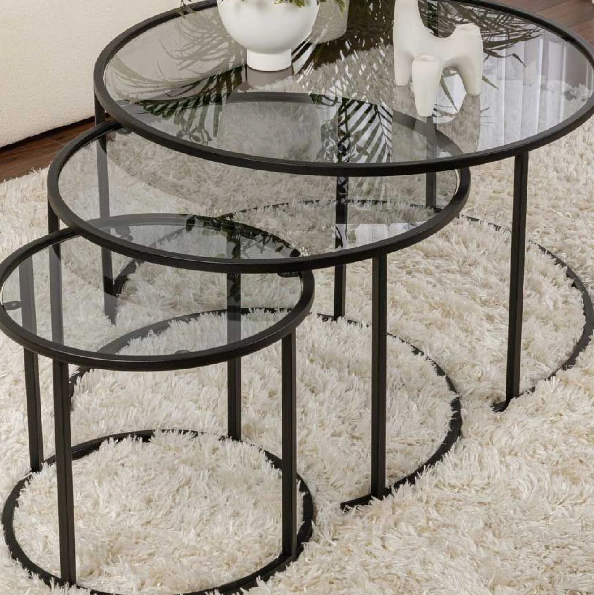 Emob Couchtisch-Set Aurum - 100% TEMPERED GLASS - Schwarz - 43 x 80 x 80 cm