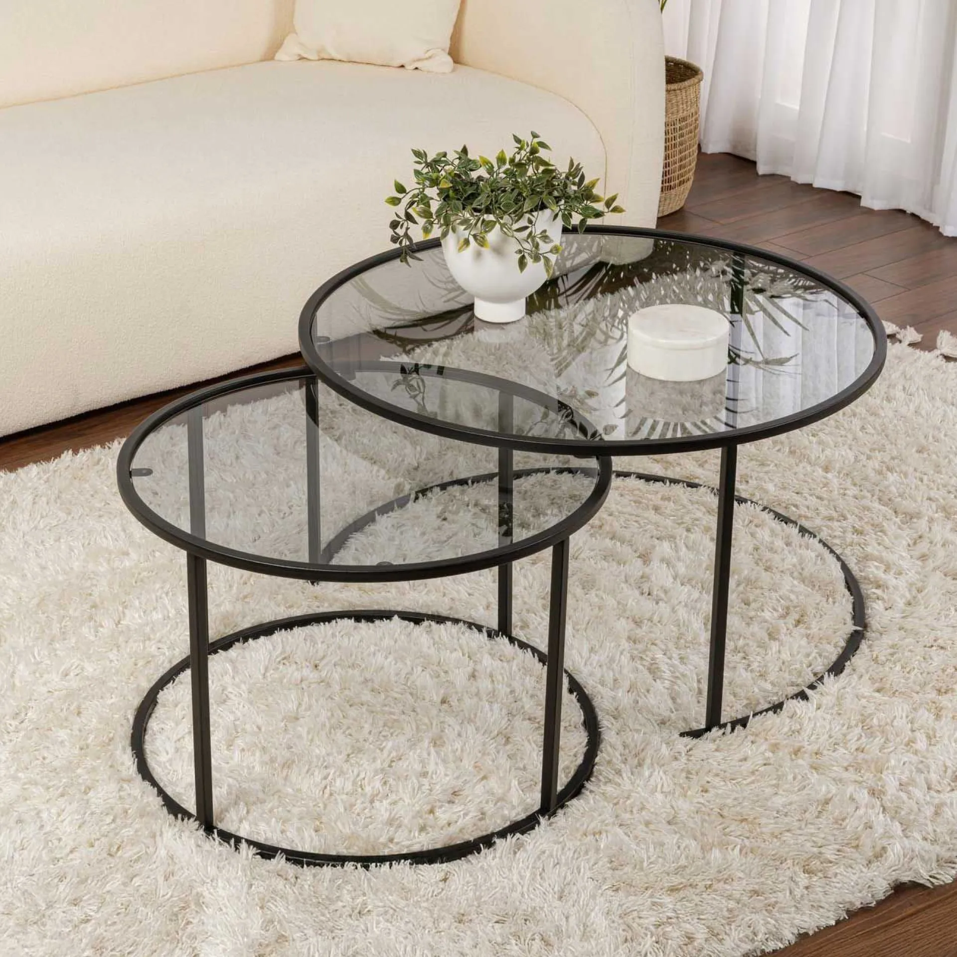 Emob Couchtisch-Set Aurum - 100% TEMPERED GLASS - Schwarz - 43 x 80 x 80 cm
