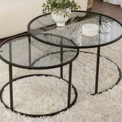 Emob Couchtisch-Set Aurum - 100% TEMPERED GLASS - Schwarz - 43 x 80 x 80 cm