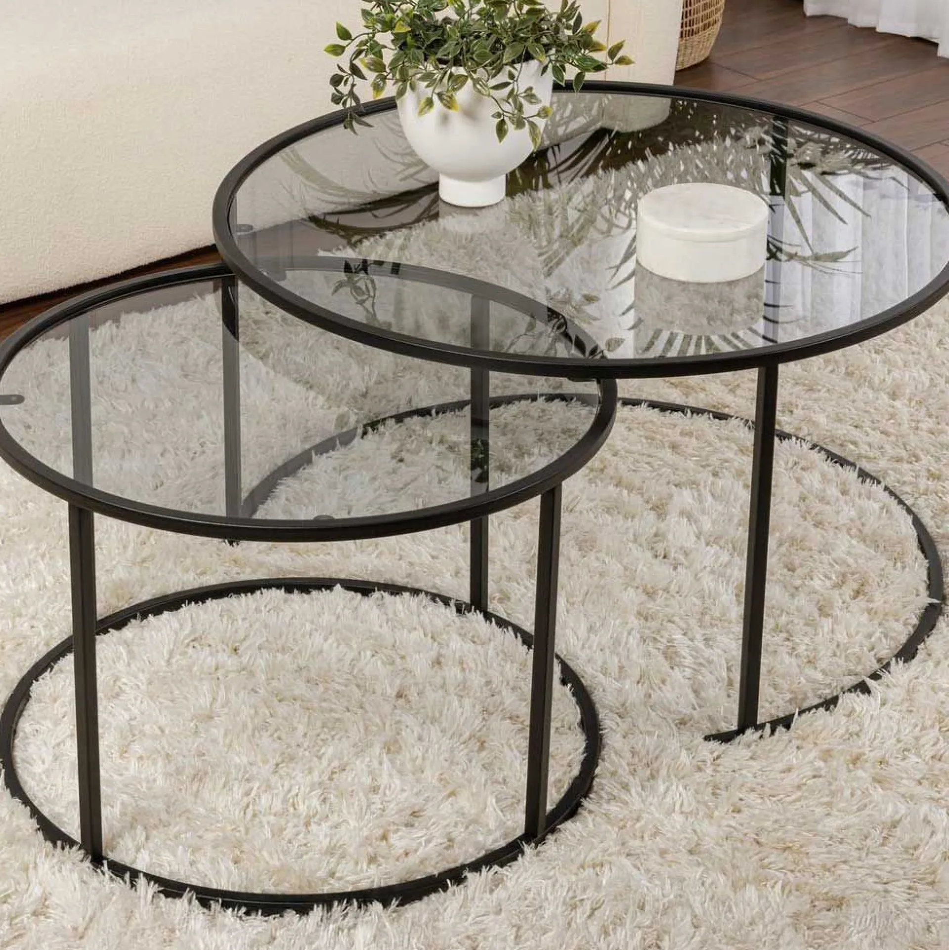 Emob Couchtisch-Set Aurum - 100% TEMPERED GLASS - Schwarz - 43 x 80 x 80 cm