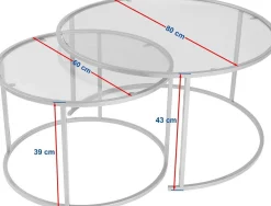 Emob Couchtisch-Set Aurum - 100% TEMPERED GLASS - Schwarz - 43 x 80 x 80 cm