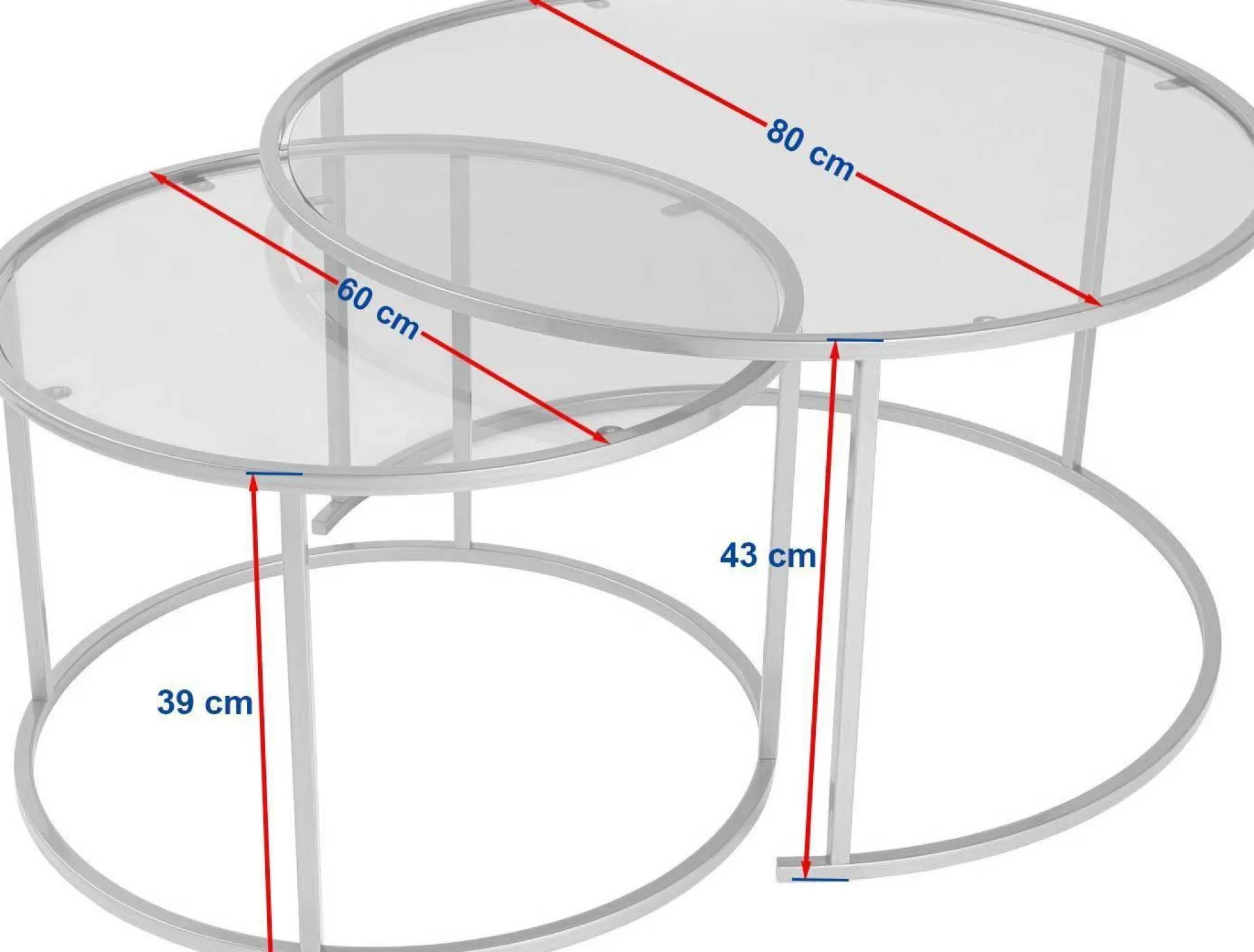 Emob Couchtisch-Set Aurum - 100% TEMPERED GLASS - Schwarz - 43 x 80 x 80 cm