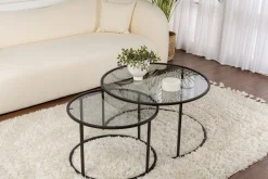 Emob Couchtisch-Set Aurum - 100% TEMPERED GLASS - Schwarz - 43 x 80 x 80 cm