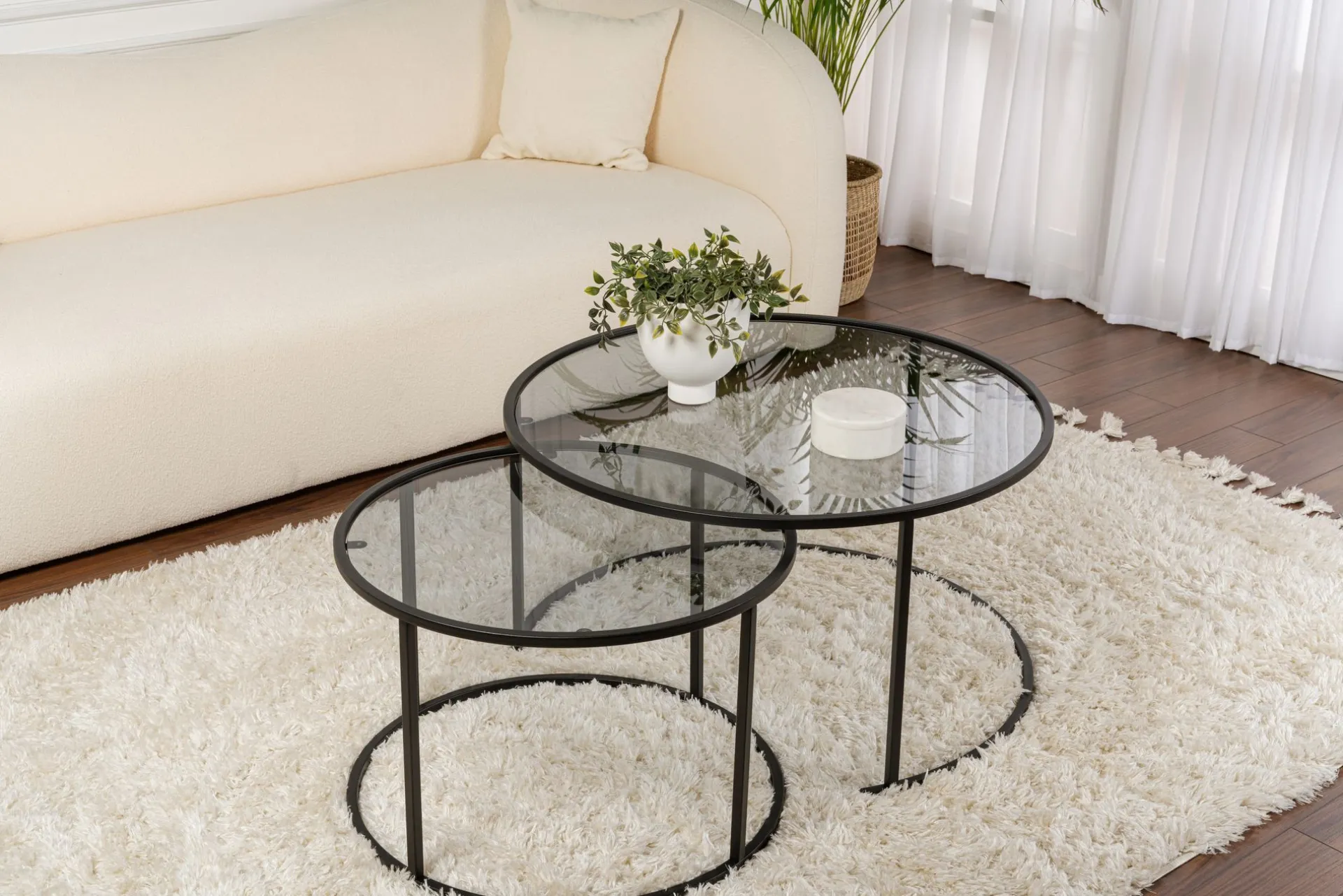 Emob Couchtisch-Set Aurum - 100% TEMPERED GLASS - Schwarz - 43 x 80 x 80 cm