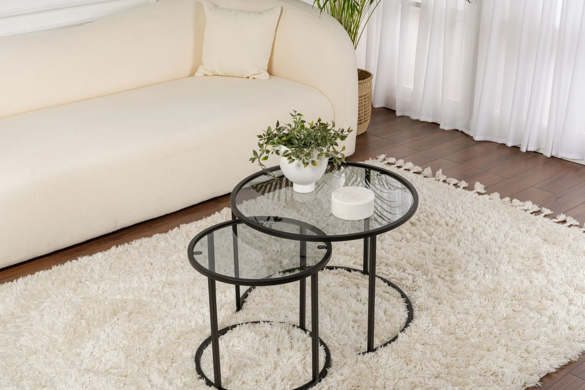 Emob Couchtisch-Set Aurum - 100% TEMPERED GLASS - Schwarz - 43 x 60 x 60 cm