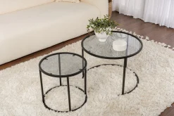Emob Couchtisch-Set Aurum - 100% TEMPERED GLASS - Schwarz - 43 x 60 x 60 cm