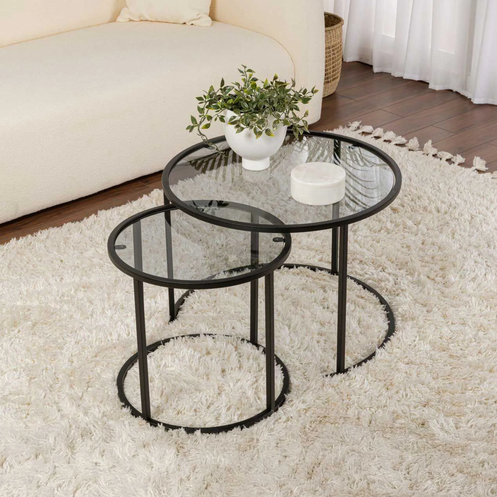 Emob Couchtisch-Set Aurum - 100% TEMPERED GLASS - Schwarz - 43 x 60 x 60 cm