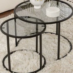 Emob Couchtisch-Set Aurum - 100% TEMPERED GLASS - Schwarz - 43 x 60 x 60 cm