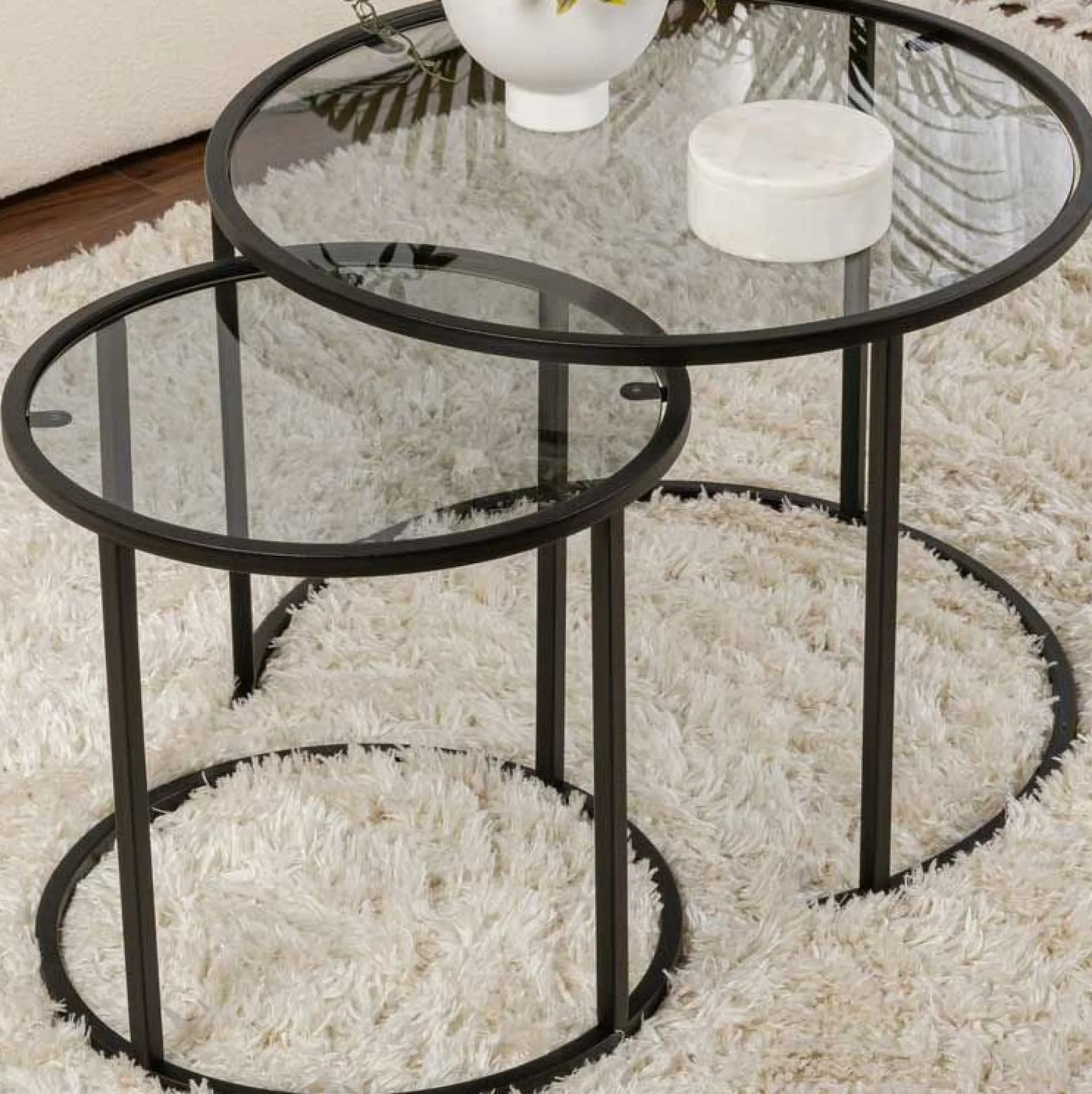 Emob Couchtisch-Set Aurum - 100% TEMPERED GLASS - Schwarz - 43 x 60 x 60 cm