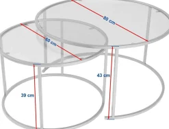 Emob Couchtisch-Set Aurum - 100% TEMPERED GLASS - Schwarz - 43 x 80 x 80 cm