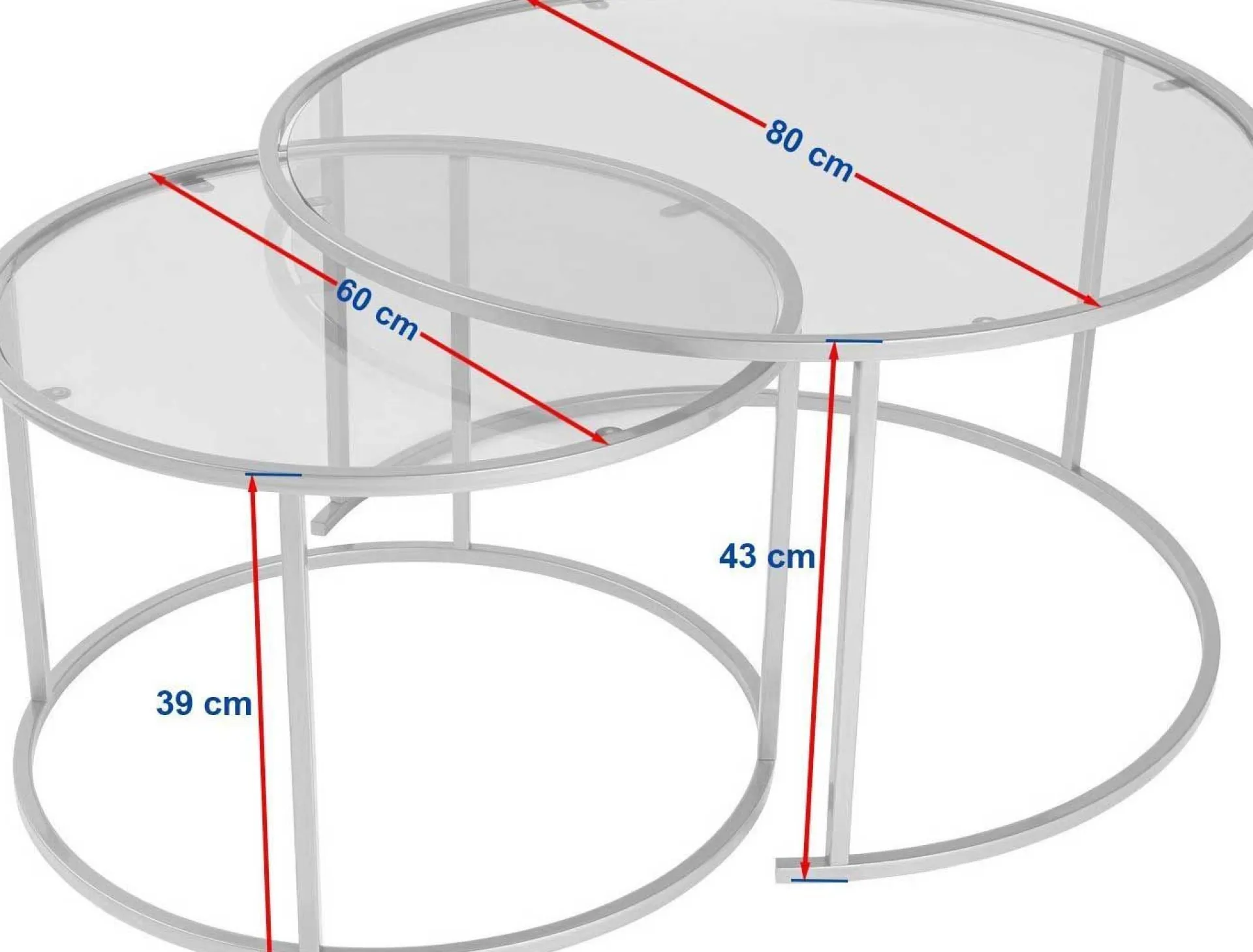 Emob Couchtisch-Set Aurum - 100% TEMPERED GLASS - Schwarz - 43 x 80 x 80 cm