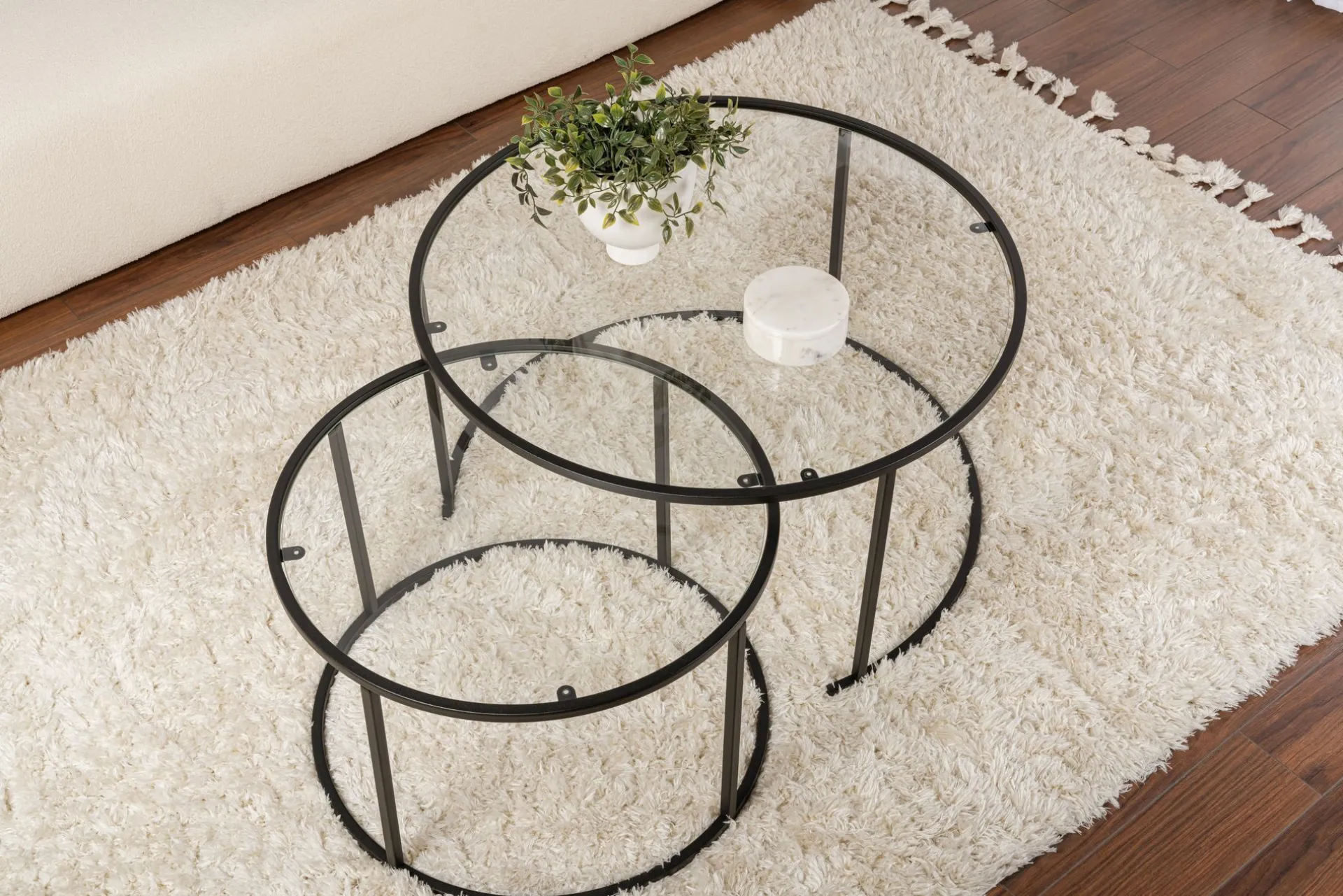 Emob Couchtisch-Set Aurum - 100% TEMPERED GLASS - Schwarz - 43 x 80 x 80 cm