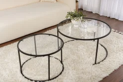 Emob Couchtisch-Set Aurum - 100% TEMPERED GLASS - Schwarz - 43 x 80 x 80 cm