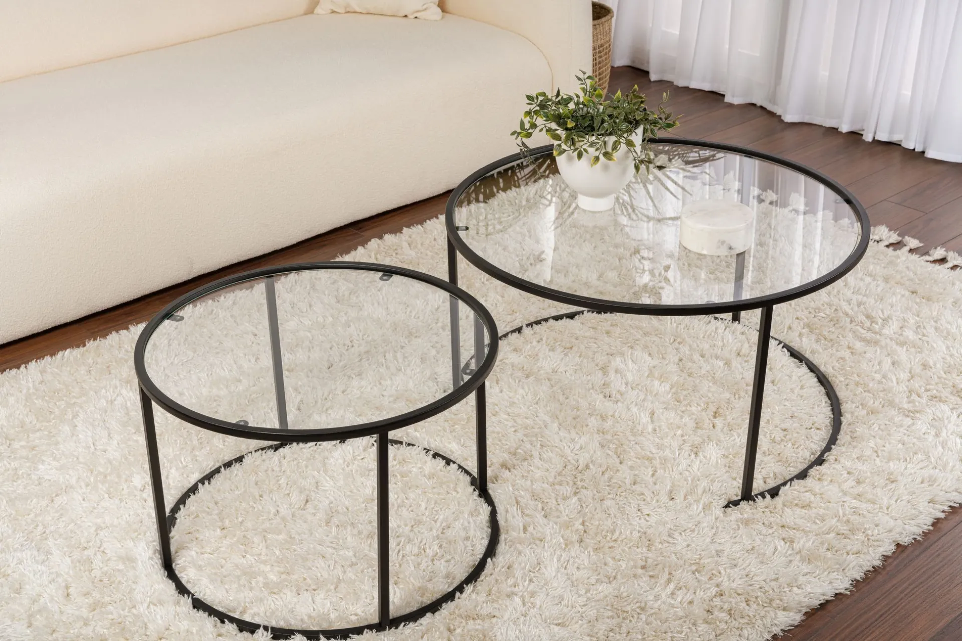 Emob Couchtisch-Set Aurum - 100% TEMPERED GLASS - Schwarz - 43 x 80 x 80 cm