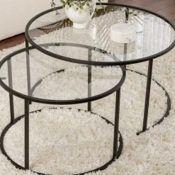 Emob Couchtisch-Set Aurum - 100% TEMPERED GLASS - Schwarz - 43 x 80 x 80 cm