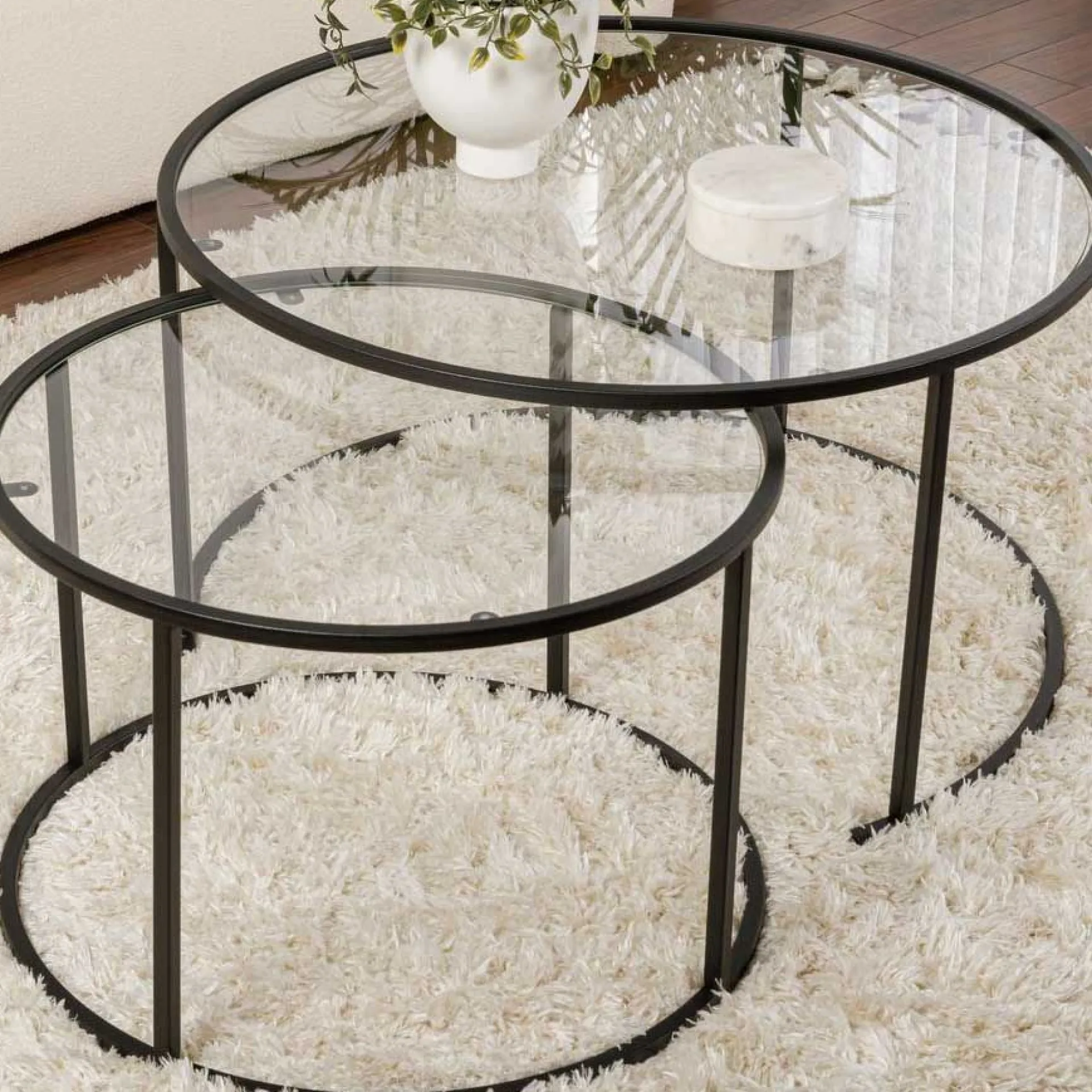 Emob Couchtisch-Set Aurum - 100% TEMPERED GLASS - Schwarz - 43 x 80 x 80 cm