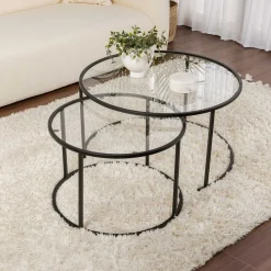 Emob Couchtisch-Set Aurum - 100% TEMPERED GLASS - Schwarz - 43 x 80 x 80 cm