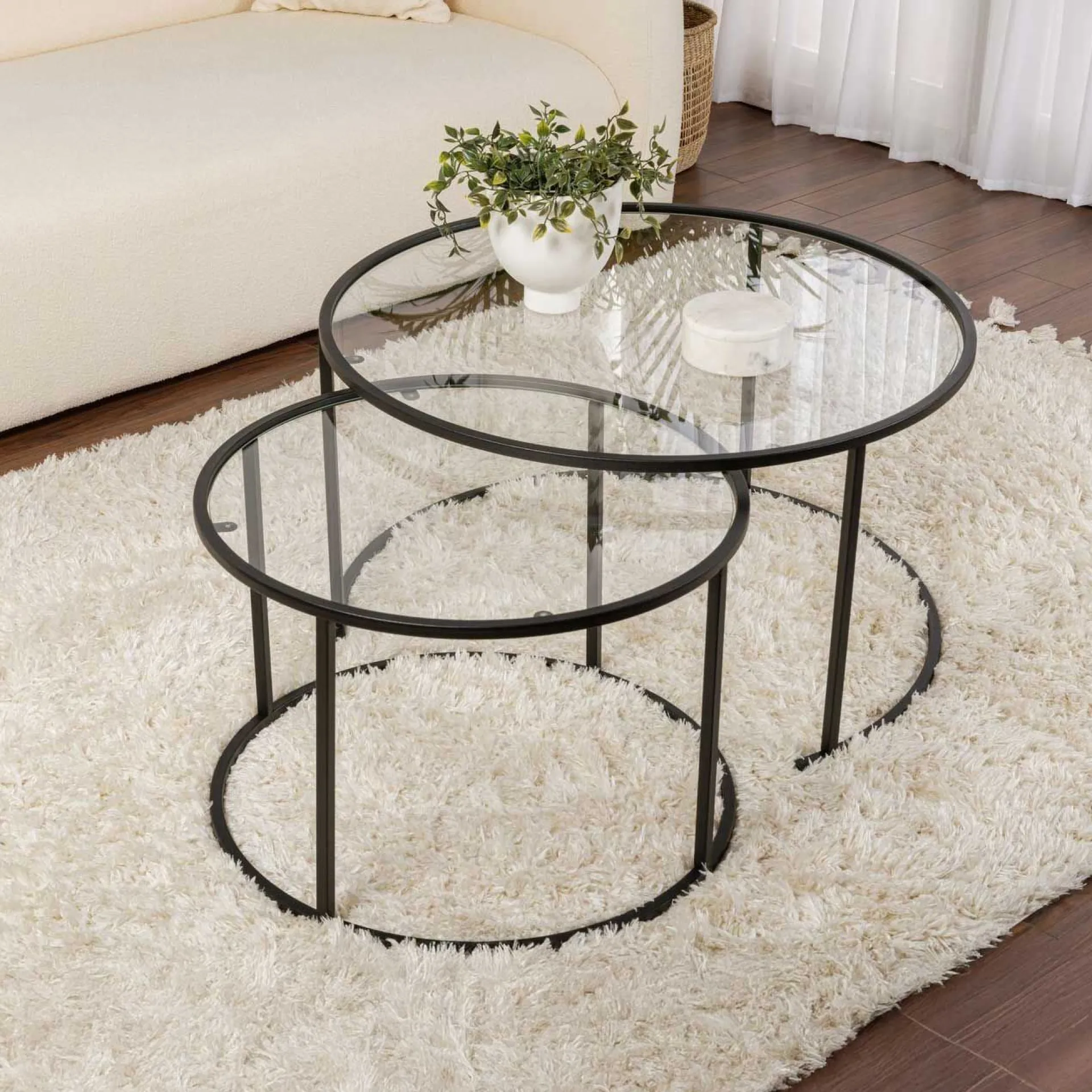 Emob Couchtisch-Set Aurum - 100% TEMPERED GLASS - Schwarz - 43 x 80 x 80 cm
