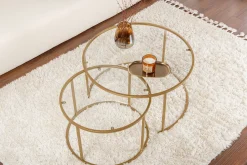Emob Couchtisch-Set Aurum - 100% TEMPERED GLASS - Gold - 43 x 80 x 80 cm