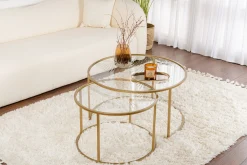 Emob Couchtisch-Set Aurum - 100% TEMPERED GLASS - Gold - 43 x 80 x 80 cm