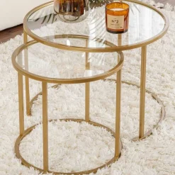 Emob Couchtisch-Set Aurum - 100% TEMPERED GLASS - Gold - 43 x 60 x 60 cm