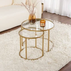 Emob Couchtisch-Set Aurum - 100% TEMPERED GLASS - Gold - 43 x 60 x 60 cm