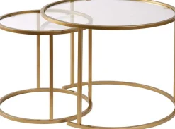Emob Couchtisch-Set Aurum - 100% TEMPERED GLASS - Gold - 43 x 60 x 60 cm