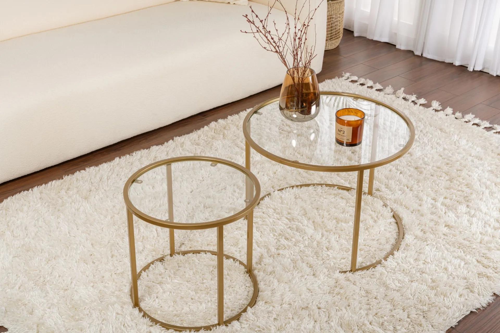 Emob Couchtisch-Set Aurum - 100% TEMPERED GLASS - Gold - 43 x 60 x 60 cm