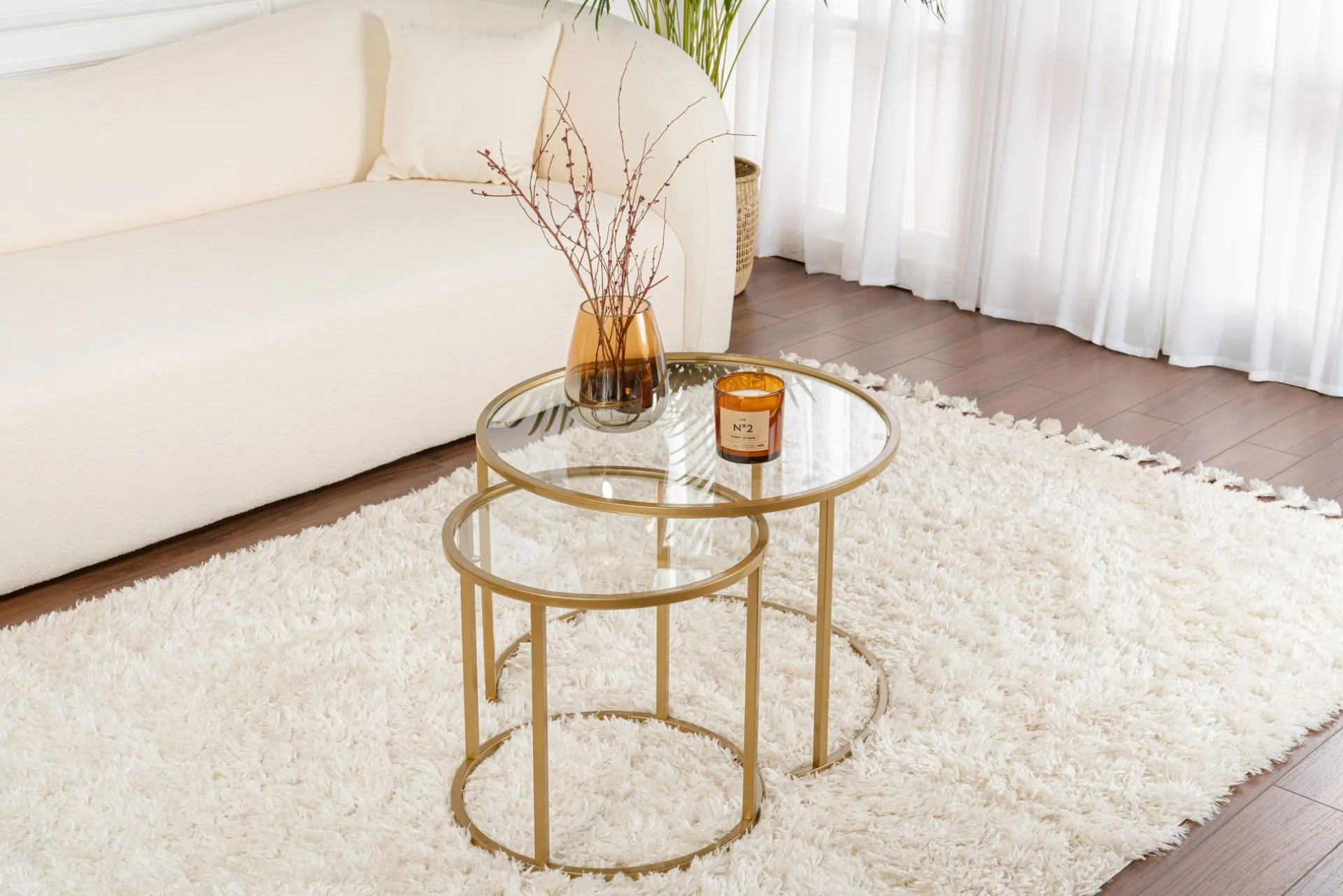 Emob Couchtisch-Set Aurum - 100% TEMPERED GLASS - Gold - 43 x 60 x 60 cm