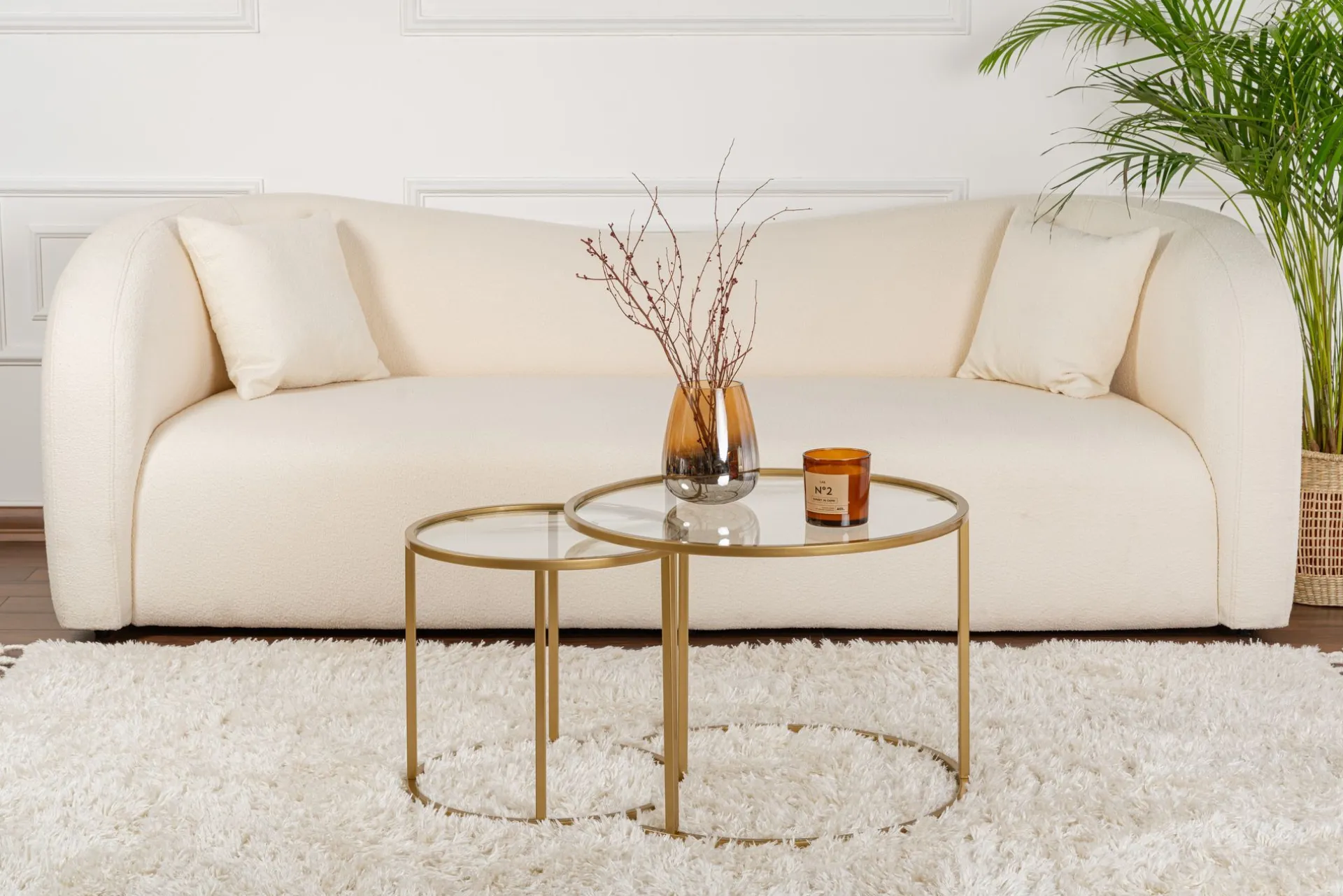 Emob Couchtisch-Set Aurum - 100% TEMPERED GLASS - Gold - 43 x 60 x 60 cm