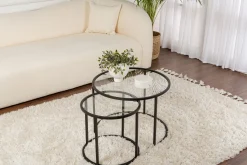 Emob Couchtisch-Set Aurum - 100% TEMPERED GLASS - Schwarz - 43 x 60 x 60 cm