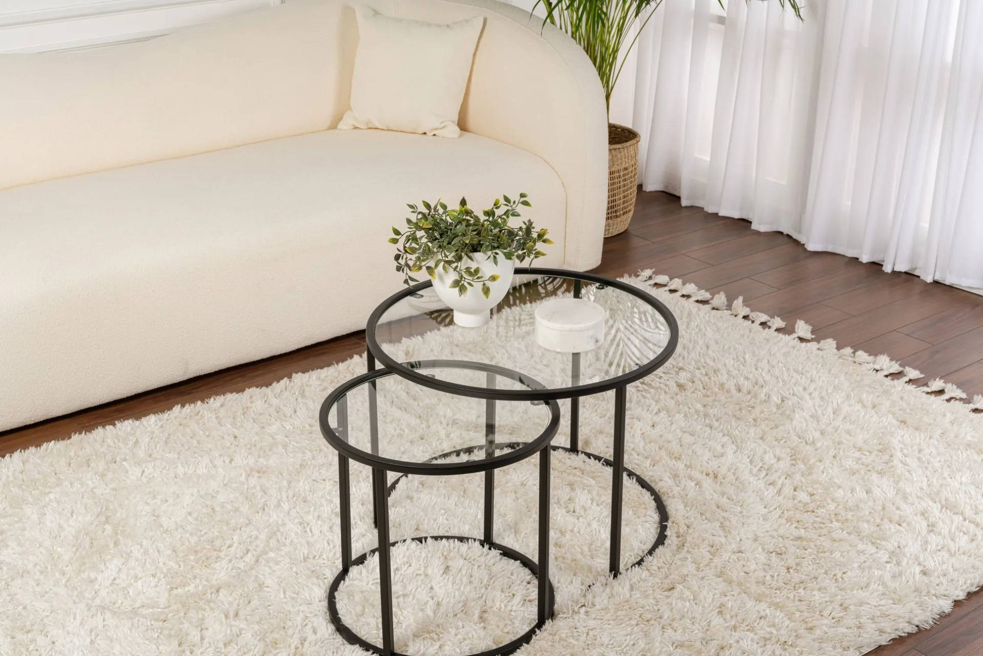 Emob Couchtisch-Set Aurum - 100% TEMPERED GLASS - Schwarz - 43 x 60 x 60 cm