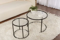 Emob Couchtisch-Set Aurum - 100% TEMPERED GLASS - Schwarz - 43 x 60 x 60 cm