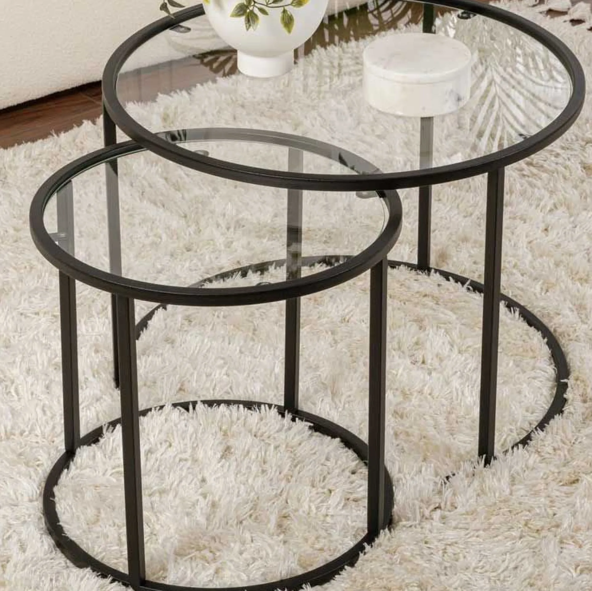 Emob Couchtisch-Set Aurum - 100% TEMPERED GLASS - Schwarz - 43 x 60 x 60 cm