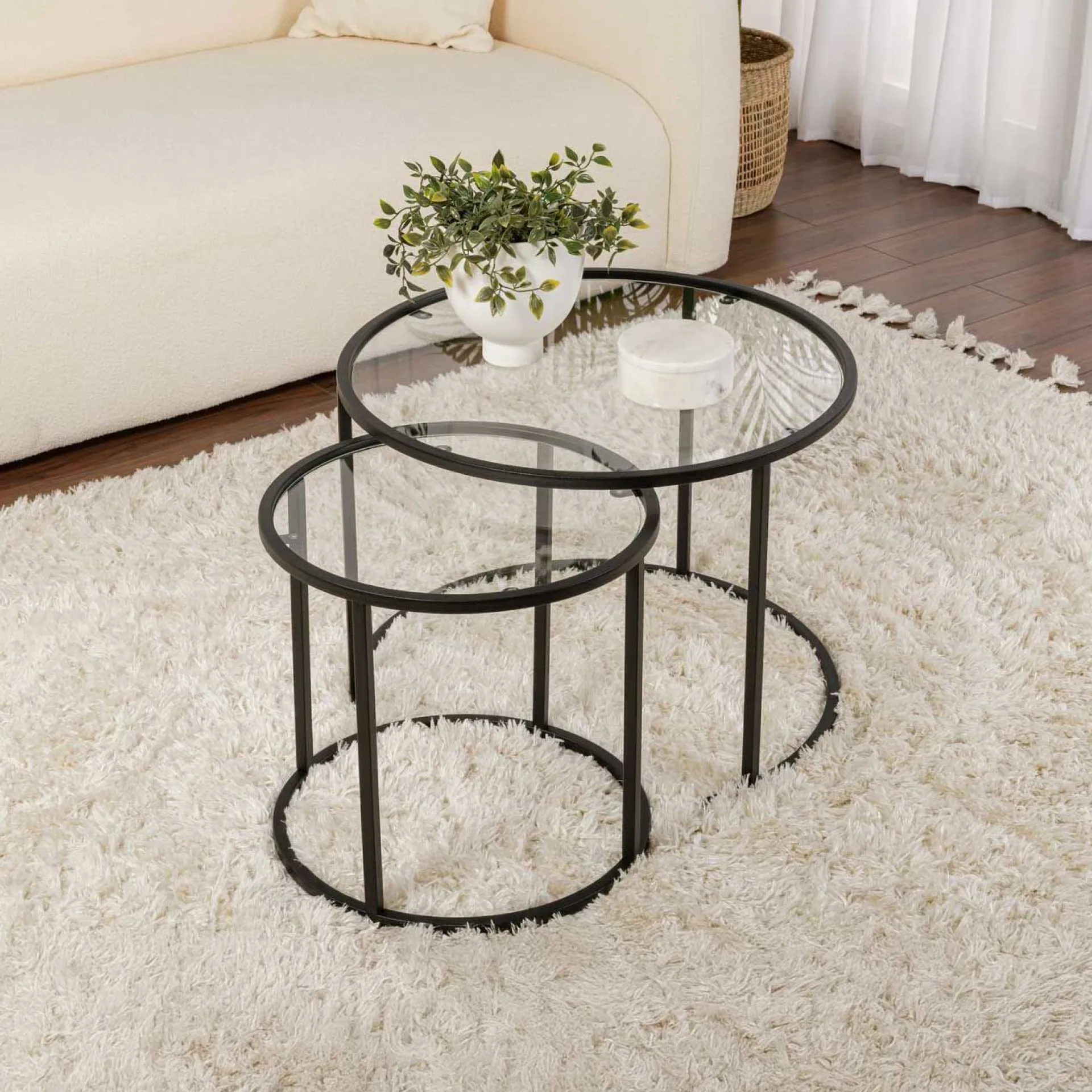 Emob Couchtisch-Set Aurum - 100% TEMPERED GLASS - Schwarz - 43 x 60 x 60 cm