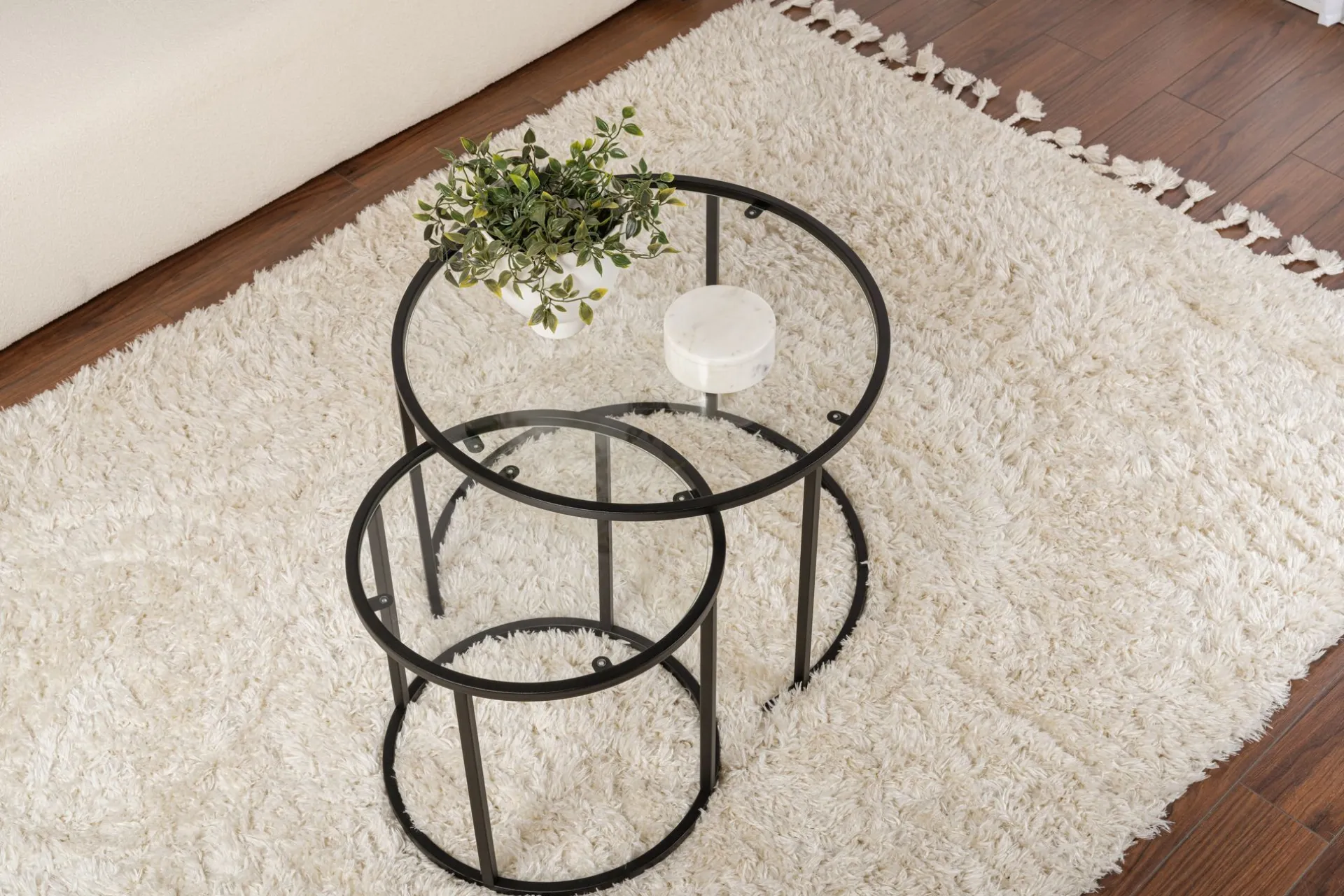 Emob Couchtisch-Set Aurum - 100% TEMPERED GLASS - Schwarz - 43 x 60 x 60 cm