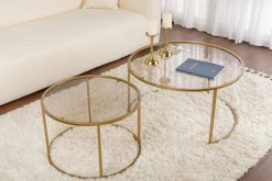 Emob Couchtisch-Set Aurum - 100% TEMPERED GLASS - Gold - 43 x 80 x 80 cm