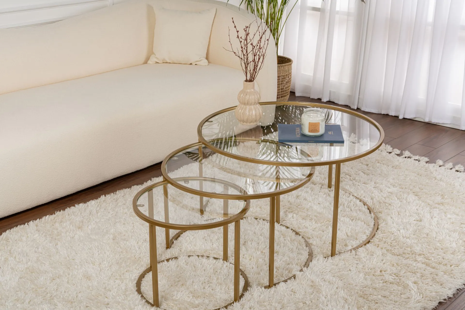 Emob Couchtisch-Set Aurum - 100% TEMPERED GLASS - Gold - 43 x 80 x 80 cm