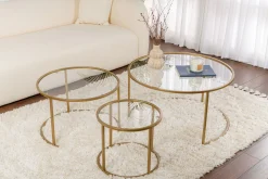 Emob Couchtisch-Set Aurum - 100% TEMPERED GLASS - Gold - 43 x 80 x 80 cm