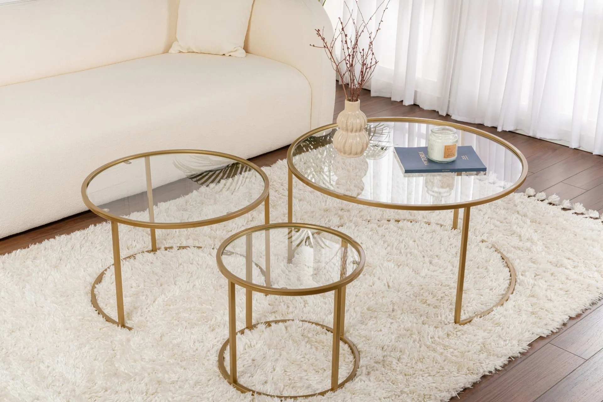 Emob Couchtisch-Set Aurum - 100% TEMPERED GLASS - Gold - 43 x 80 x 80 cm