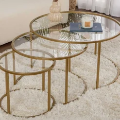 Emob Couchtisch-Set Aurum - 100% TEMPERED GLASS - Gold - 43 x 80 x 80 cm