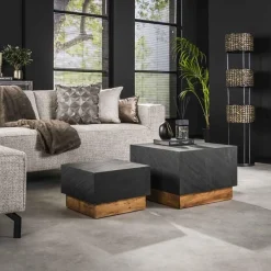 Emob Couchtisch-Set Boxy-Schiefer/Akazie