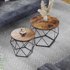 Vasagle Couchtisch-Set Dylano | Großer und kleiner Couchtisch | Rost