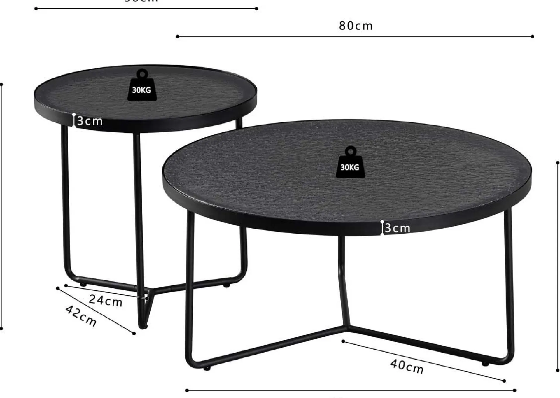 Rousseau Couchtisch-Set Melia - Ø50x50cm und Ø80x40cm - Glas -