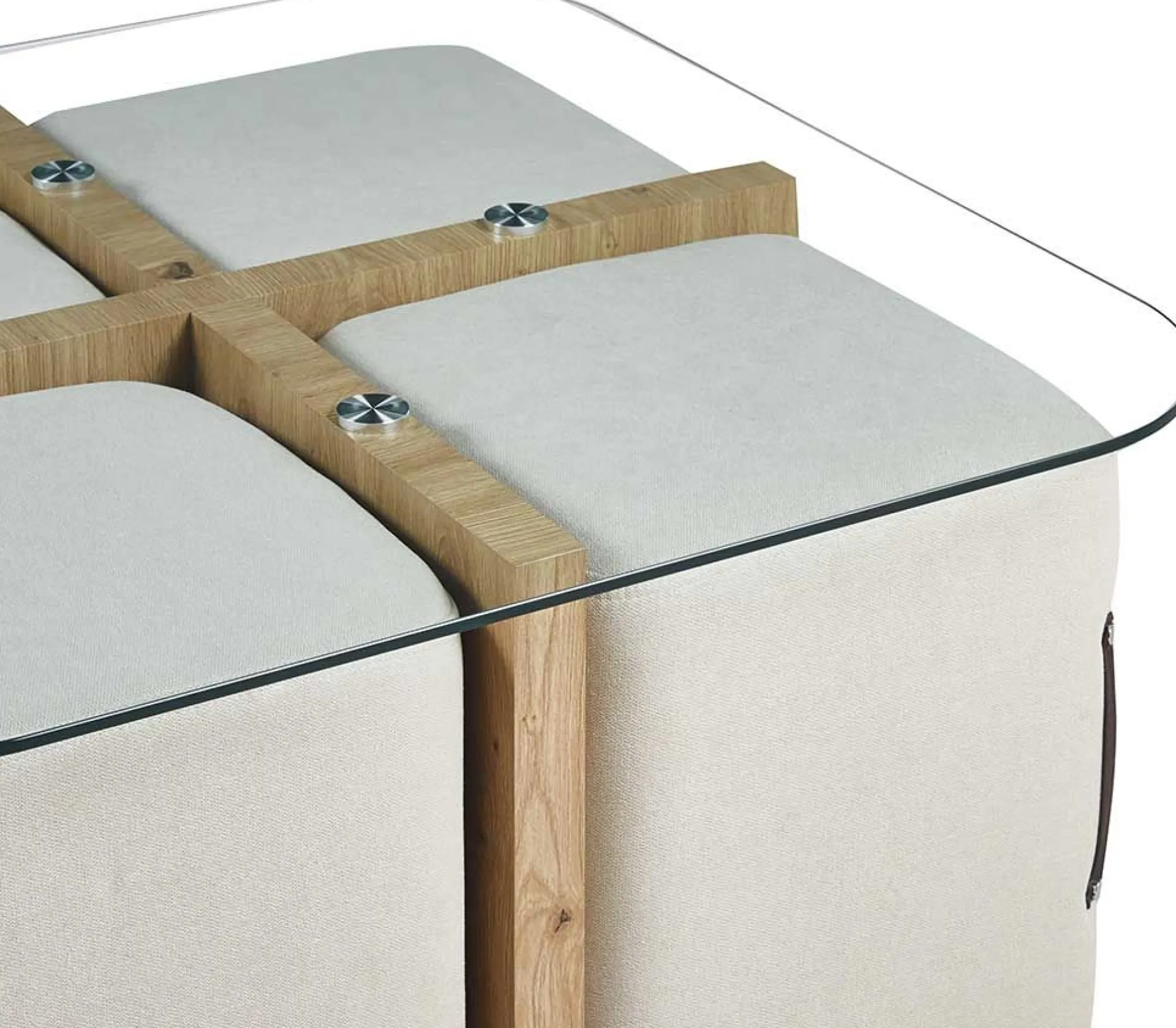 Rousseau Couchtisch-Set mit vier Hockern Shana | 90 x 90 x 45 cm | - Glas