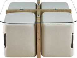 Rousseau Couchtisch-Set mit vier Hockern Shana | 90 x 90 x 45 cm | - Glas