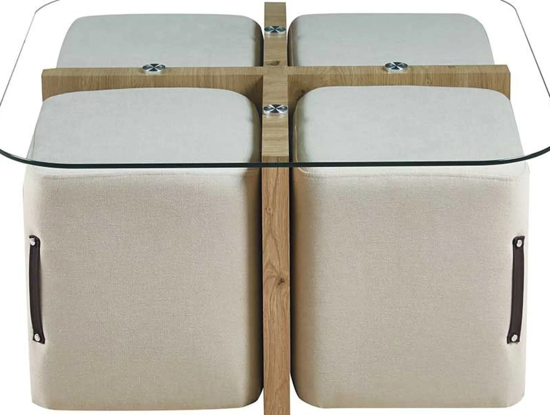 Rousseau Couchtisch-Set mit vier Hockern Shana | 90 x 90 x 45 cm | - Glas